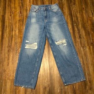 Divided H&M Baggy Jeans Women's 4 Wide Leg Distressed Torn Ripped High Rise Y2K
